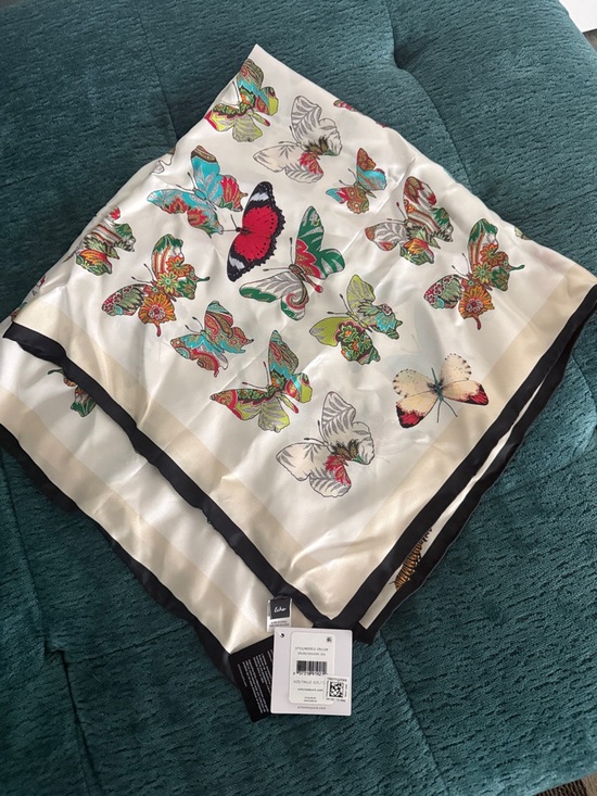 Echo Accessories - Echo Ivory Butterfly Print Silk Scarf with Black Trim